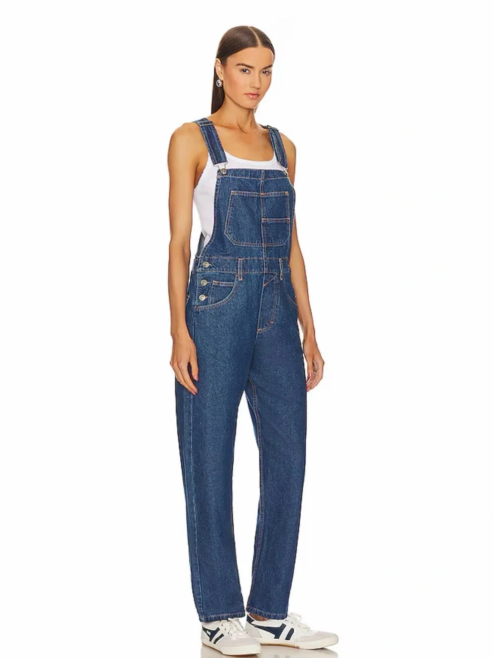 Free People We the Free Ziggy Overalls in Dark Wash Blue - M